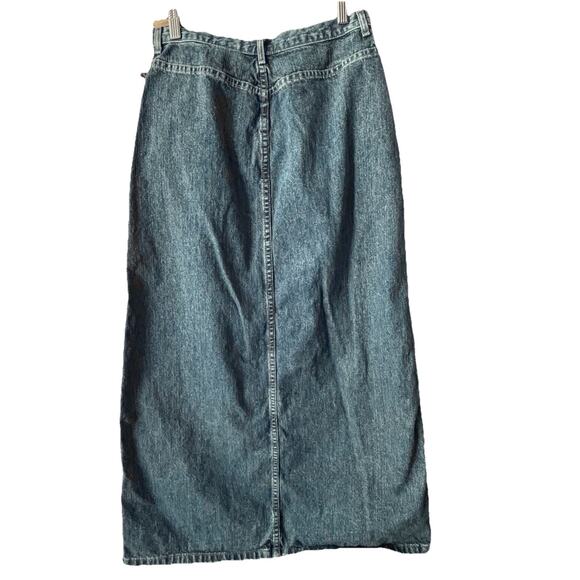 VTG Eddie Bauer Denim Pencil Skirt Maxi Sz 8 Front Slit Bohemian Lagenlook - Picture 4 of 6